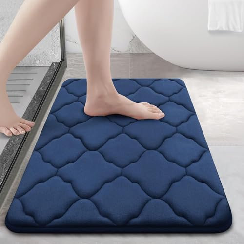 Homaxy Tapis de Bain Antiderapant,Tapis Salle de Bain en Mousse à Mémoire Douce, Absorbant,Lavable en Machine - 40 x 60 cm, Bleu Marine