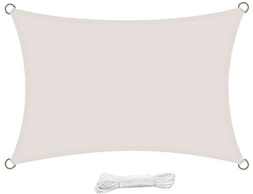 swift Toldo Vela de Sombra Rectangular 4x6 Metro PES Impermeable Protección Rayos UV 6x4 m para Patio Exteriores Jardín, Color Crema
