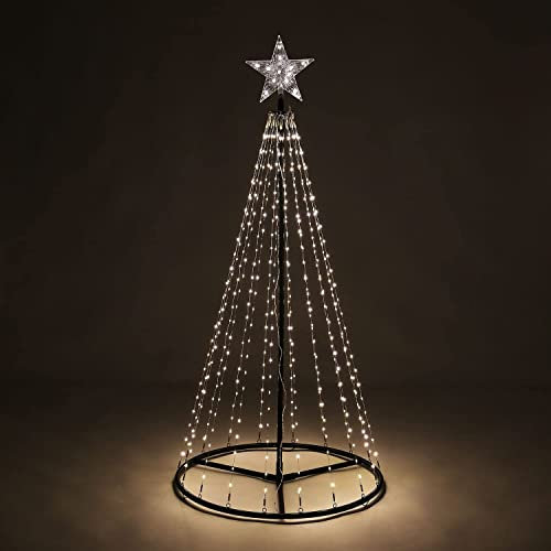 Light Up Cone Tree - Warm White Led Pyramid With Star Tree Topper | Great Storage | Mains Powered | 8 Different Light Modes | Great For Both Indoor And Outdoor Use (7FT, Warm White)