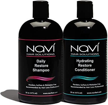 Navi Hair Growth Shampoo and Conditioner Set, Natural DHT Blocker for Thinning Hair and Hair Loss, Safe for Color Treated Hair, Sulfate Free, Hair Regrowth and Thickening for Men and Women, 2 x 16 oz