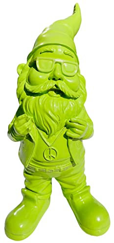 SEWAS Gartenzwerg, lustig Cooler Rocker mit Peace Kette, Limited Lime Green Edition, handbemalt und wetterfest aus hochwertigem Kunstharz, Dekofigur