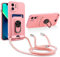 Aithne Handykette Hülle kompatibel mit iPhone 11, 360 Grad Ringhalter Stand [Kartenfach] mit Kordel zum Umhängen Silikon Schutzhülle - Pink