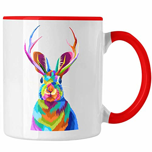 Trendation - Wolpertinger Tasse Geschenk Polygon Grafik Hasen Grafik Hörner (Rot)