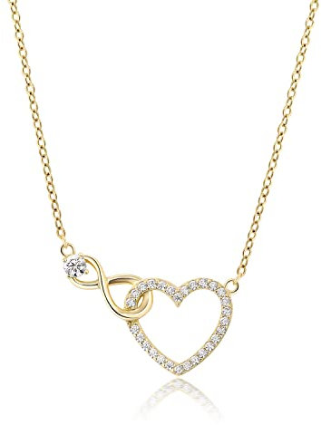 Meissa Unendlichkeits kette Herz Halskette Damen Silber 925 Gold Halskette Charm Zirkonia Herz Infinity Halskette Freundschaft Versprechen Geschenk Bijouterie Damen (Gold)