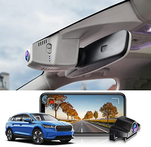 Fitcamx Dashcam Vorne Hinten Passend für Skoda Enyaq 2020 2021 2022 2023, OEM 2160P+1080P Autokamera, G-Sensor, Loop-Aufnahm, WiFi &APP, WDR Dashcam 4K, OEM Skoda Zubehör, Plug & Play, mit 128GB Karte