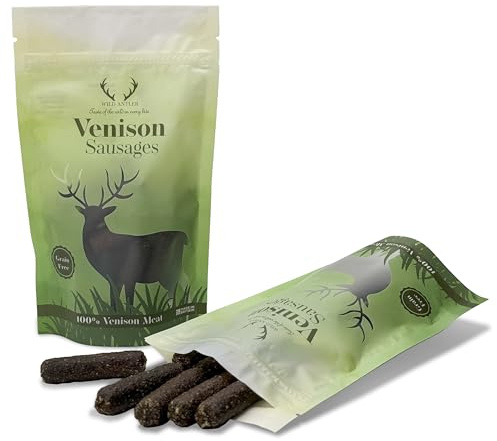 Wild Antler 100% Venison Sausages for Dogs, Air-Dried Dog Treats, Single Protein, Grain & Gluten Free Training Snacks, Made in UK, 150g pack- Puppy friendly