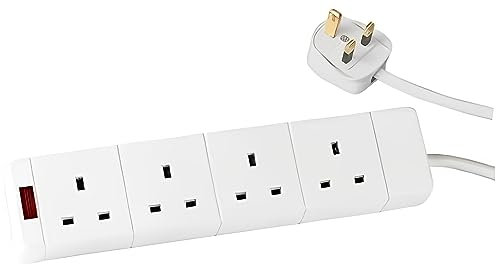 UR CHOICE 4-Way Extension Lead | 10M Long UK Power Strip | Surge Protected Multi Plug Socket | Heavy-Duty Extension Cable for Home, Office, Gaming, Workshop & Appliances (White)