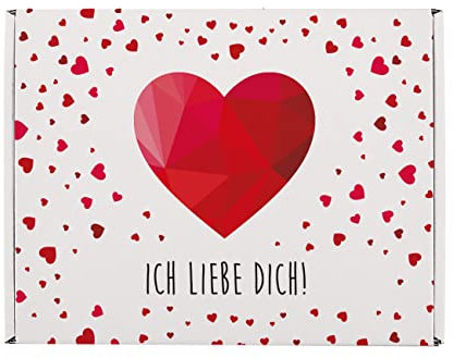 Herz & Heim® Geschenkverpackung aus Pappe - Polygonales Herz - mit Wunschtext | Geschenkidee: Valentins-, Jahres- oder Hochzeitstag (M)