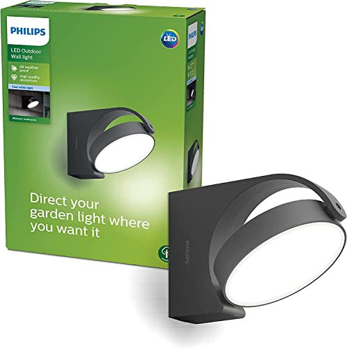 PHILIPS Mimosa Outdoor Wandleuchte (7 W), wetterfeste Außenleuchte mit beweglichem Panel und kaltweißer LED Beleuchtung, anthrazit, 4.000 Kelvin