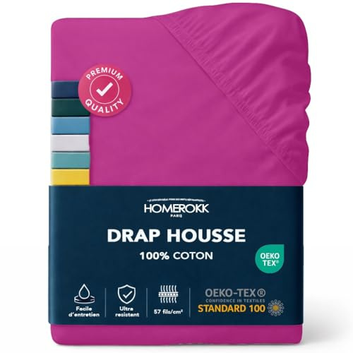 Drap Housse 90 x 190 x 27+ cm - 100% Coton 57 Fils/m2 - Bonnet Profond pour Matelas épais - Fuschia