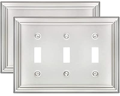 ZILLSEA Lichtschalterabdeckung, Dreifachschalter-Wandplatte, Schalterplattenabdeckung für Kipp-Lichtschalter, 3-fach Wandplatte aus Metall, satiniertes Nickel, 2 Stück