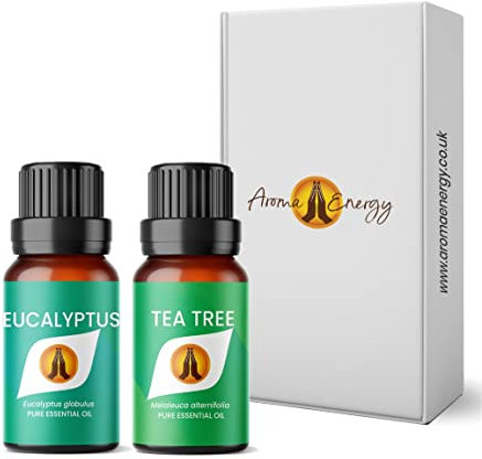 Eucalyptus & Tea Tree Essential Oil Set 2 x 10ml | Diffuser for Home, Candle Making, soap, Wax Melts, Massage, Perfume, Aromatherapy Gift Box | Vegan | Made in UK