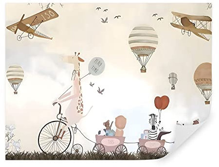 TAPEKO Papier Peint Chambre Enfant 260x180 cm 3D Effet Monde de L'enfance, Animaux, Ballons, Avions pour Garçon Fille Papier Peint intissé plus u08348