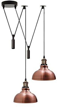 LEDSone Retro 2-flammige Spinnenleuchte, Pendelleuchte, Metall, 29 cm, Messing, E27-Fassung, verstellbar, industriell, für Wohnzimmer, Schlafzimmer, Café, Flur, Loft [Energieklasse A] (Kupfer)