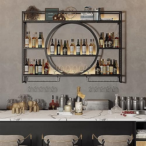 Porte-Bouteilles Muraux Industriels Avec Porte-Verre,Noir,Casier À Vin En Fer Avec Support Pour Verre À Vin,Étagères Polyvalentes En Métal,Étagère Murale En Verre,Pour Cuisine,Bar,Salle À Manger,Cave