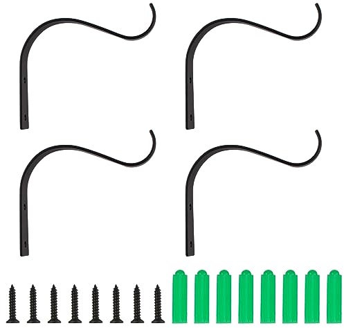 MOROBOR Colgador de hierro para plantas, 4 piezas de 4.5 pulgadas para colgar en la pared, ganchos para plantas, faroles, comederos de pájaros, campanillas de viento, colgador de flores (negro)