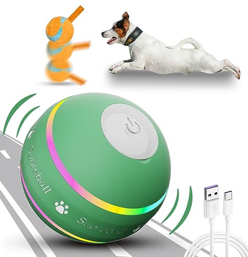 BARHOMO Dog Balls,The 3rd Generation Interactive Toys for Puppy/Small/Medium/Large Dogs,Improved Dog Rolling Effect Tennis Ball with Strap, Tough Motion Activated Automatic Moving Dog Toys (Green)