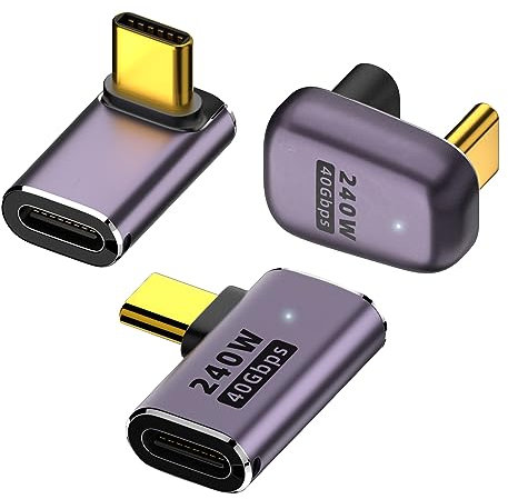 YUNKOZAND Adaptador USB C de 90 Grados, Adaptador USB C de ángulo Recto con Carga de Video de 40 Gbps PD 240 W 8K a 60 Hz,Compatible con Steam Deck,Switch,VR y más Dispositivos Tipo C (A3-3 Piezas)