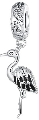 Weißer Storch-Anhänger-Charm aus 925er-Sterlingsilber, passend für Pandora-Armband-Halskette, SCC2635
