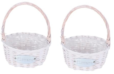 Gadpiparty 2stücke Woven Flower Basket Für Hochzeiten Und Fotografie Handgefertigter Rattan-korb Weiß Für Blumenkinder Und Besondere Anlässe Design Mit Griff Für Einfache Handhabung