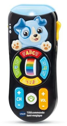 VTech - Magische Fernbedienung, TV-Fernbedienung für Babys, wechselt die Farbe, Musik- und Lernspielzeug, Lichteffekte, Geschenk für Babys, ab 9 Monaten – Inhalt in Französisch, Schwarz