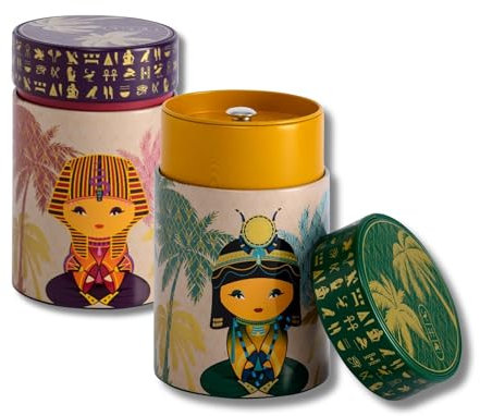 Dose Little Egypt 150g - 2er Set - mit ägyptischen Motiven aufwendig lackiert, Innendeckel und Stülpdeckel - Kaffee- Teedose Ø 7,5cm Höhe 11,7cm Vol. ca.520ml