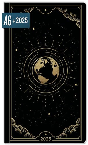 Häfft® Monatskalender 2025 A6+ Slim New Adventures 1 Monat auf 2 Seiten, Monatsplaner klein, Taschenkalender mit Jahres- & Ferienübersicht - nachhaltig & klimafreundlich
