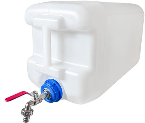 pokm toolsmarket - Wasserkanister mit 1/2 Hahn, Kanister für Trinkwasser, BPA-frei wasserbehälter, aus Kunststoff, Ideal für Camping, EU Produktion, Weiß - 30 Liter