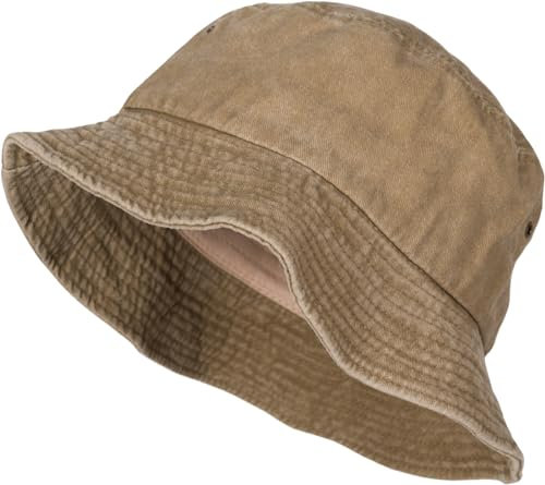 styleBREAKER Unisex Fischerhut Einfarbig in Vintage Washed Optik, Bucket Hat, Stoff Sonnenhut Unifarben 04025045, Farbe:Schlamm