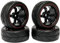 KINGCOO RC Auto Reifen und Räder Set, 4Stück 64mm Gummireifen und 6 Speichen Felgen Kunststoff Rad 12mm Hex für 1/10 RC On-Road Run-Flating Touring Racing Auto (Schwarz Rot)