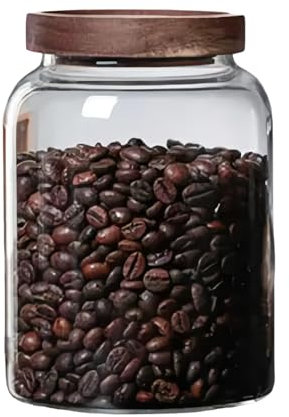 Toolzia Spaghetti Storage Jar With Wood Lid, Stackable Glass Jar Clear Cookie Jar Food Sealed Storage For Food, Coffee, Flour, (1200ml)
