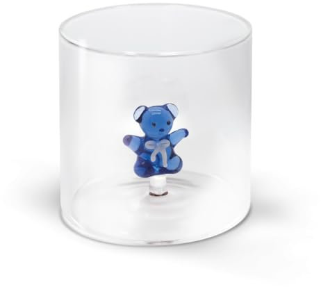 WD Lifestyle - Bicchiere in Vetro Borosilicato 250ml con Soggetto in Vetro Colorato Interno (Orsetto Azzurro)