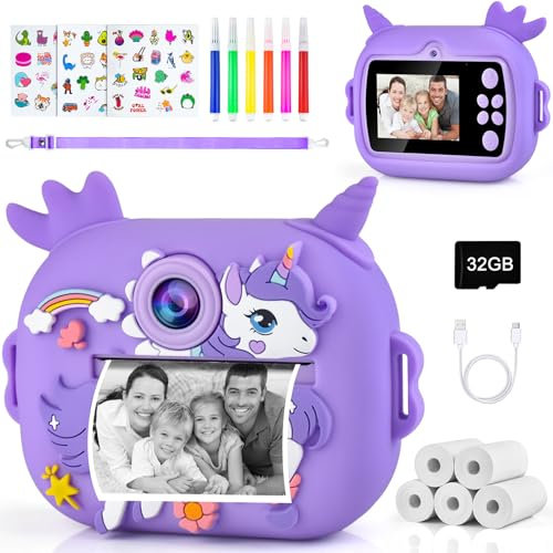 SIUHEN Cámara Instantánea para Niños + 5 Rollos de Papel Térmico Instanea Maquina Fotografia Niña Impresora Impresion Digital Instant Camera Juguetes 3-12 Años Regalo Juegos Impresión