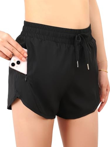 BALAYSIER Badeshorts Damen mit Taschen Badehose Damen High Waist Schnell Trocknende Schwimmhose 2 in 1 Shorts mit Liner(Schwarz, XL)