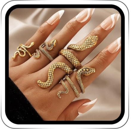 LXONTSG Schlangenring, 4 Stücke Schlange Ringe Set,Offene Schlangenring,Vintage Schlangenringe,Gothic Schlangenringe,Verstellbarer Schlangenring Punk Vintage Ringe für Frauen und Mädchen (Gold)