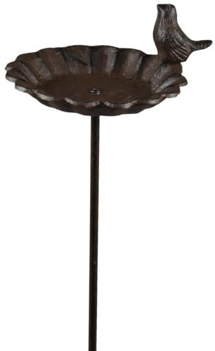 Antike Vogeltränke in braun Vogelfutterspender für Außen - Winterfeste Wildvogeltränke aus Eisen Vogelbad für Garten und Balkon - Stehende Schale groß 107cm als Gartendeko Wassertränke mit Fuß