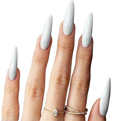 24pcs Glossy Black Fake Nails Set Press On Nail Tips Solid Color Long Stiletto Removable Artificial Nails Decoration Nail Art Detachable Manicure Decorationfake Nails(White)