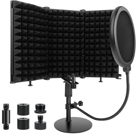 Rigych Bouclier D'isolation de Microphone avec Filtre Anti Pop et Support de Micro, Isolation Vocale en Mousse Absorbant Le Son pour Condensateur en Studio (3 Panneaux)