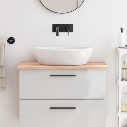 JUDYY Piano Bagno 80x60x2 cm in Legno Massello Non Trattato,Piano Bagno,Top Bagno Piano per Lavabo da Appoggio,Piano Lavabo Bagno-3156026