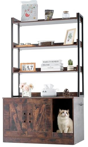 VEVOR Meuble Cache Bac à Litière pour Chat, 85x49x149 cm, Maison de Toilette pour Chat avec 3 Étagères de Rangement, Armoire en Bois pour Cacher la Plupart des Bacs à Litière pour Chats, Marron Foncé