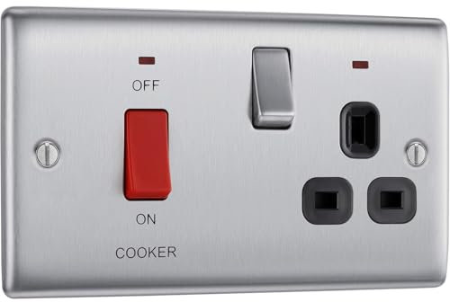 AMK® BG 45 Amp Cooker Connection Unit Switched Black Inserts Safe Oven Switch and Plug With Light Indicators