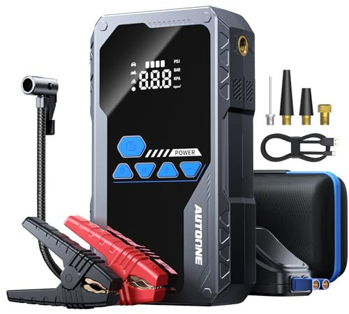AUTOONE 5000A Jump Starter with Air Compressor (All Gas/10L Diesel), 150PSI Car Battery Jump Starter Portable, Jump Box Tyre Inflator with LED Torch, LCD Display, Storage Case