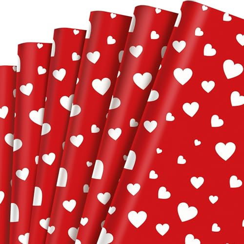 Dmnnlp 6 Blatt Liebe Herzen Geschenkpapier Valentinstag 51 x 69cm Rot Gift Wrapping Paper, Geschenkpapier für Valentinstag Geburtstag Hochzeit Muttertag Gefaltet (Rot)