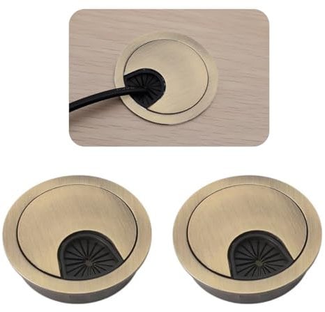 Lot de 2 œillets de câble en métal de 60 mm, cache-trou pour prise de câble de bureau à domicile (bronze)