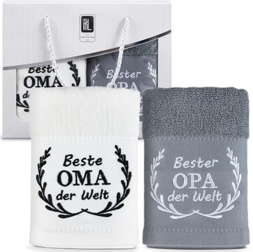 Panelee 2 Handtücher für Oma und Opa 35 x 70 cm Beste Oma und Opa der Welt Handtuch Bestickte Handtücher aus Baumwolle Weihnachten, Geburtstag, Vatertag (Beste Oma und Opa)