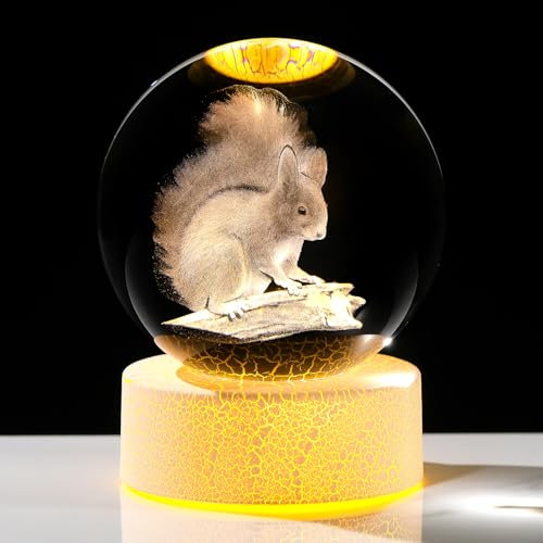 Bola de cristal de 8 cm, regalo de ardilla 3D para mujer, figura de esfera de cristal, pisapapeles, arte, ardilla, regalos para cumpleaños