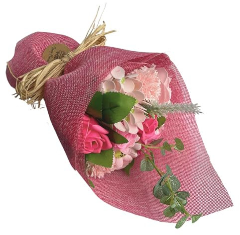 Bouquet de fleurs de savon sur pied rose – Fleurs de savon pour anniversaires – Cadeaux de fleurs pour femmes – Fleurs de fête des mères – Bouquet de fleurs de Saint-Valentin pour elle et bouquet de