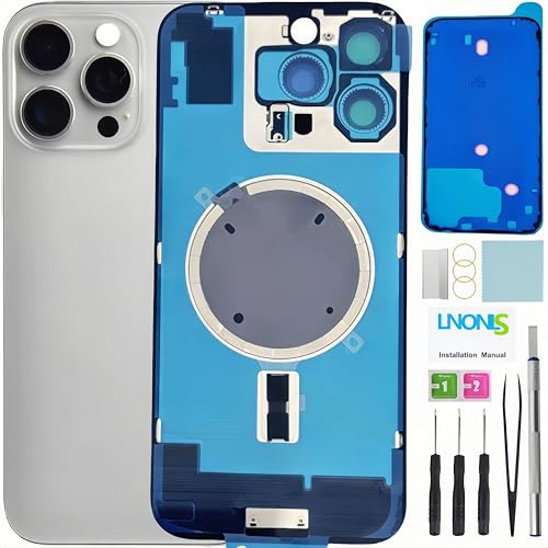 16 Pro Max Back Glass Replacement for iPhone 16 Pro Max Rear Back Cover Glass Waterproof and Camera Lens+Professional Repair Tool Kit (White Titanium)