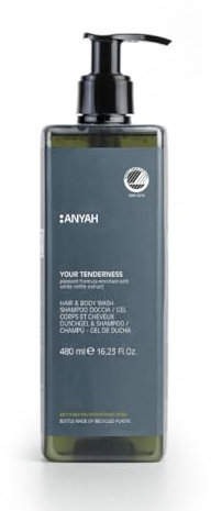 ANYAH Doccia Shampoo Delicato - 480 ml - Gel Docciaschiuma Corpo e Capelli con Ortica Bianca - Formula Vegana & Certificata Ecolabel