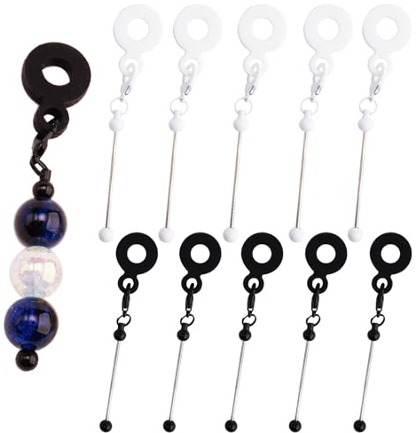 JMCRATE Beadable Tumbler Straw Cup Charm Blank Bar Compatible with Stanley DIY Beaded Adapters Pendant Ornament, Fits Standard Straws Attachment Jewelry Gift Making-10 Pcs(Black)